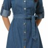 Best Allegra K Allegra K Denim Dress For Women'S Long Sleeve Button Down A-Line Belted Classic Jean Dresses