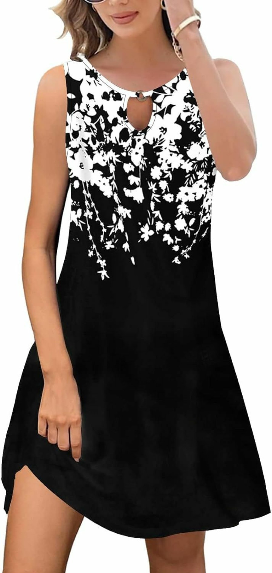 Online ETCYY Summer Dresses For Women 2024 Trendy Boho Floral Print Cover Up Crew Neck Sleeveless Sundresses With Pockets