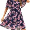 Best Manydress Manydress Women'S Chiffon Floral Print V Neck Casual Mini Boho Ruffle Swing Dress My068