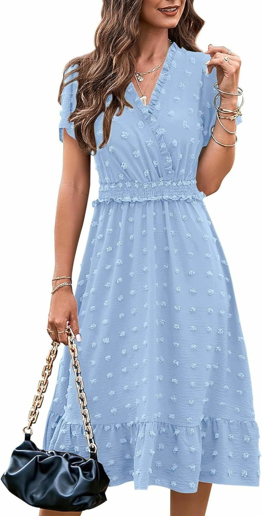 Online BTFBM Btfbm Women Short Sleeve V Neck Swiss Dot Midi Summer Dresses 2024 Boho Ruffle Long Dresses Ruffle Wedding Guest Dress