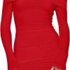 Hot HYPERFIRE Women'S Sexy Elegant Off The Shoulder Long Sleeve Dress Ribbed Party Mini Dresses