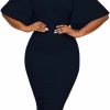 Online WanMem Womens Bodycon Ruffle Flared Short Sleeve Work Midi Dress Business Office Casual Pencil Dress