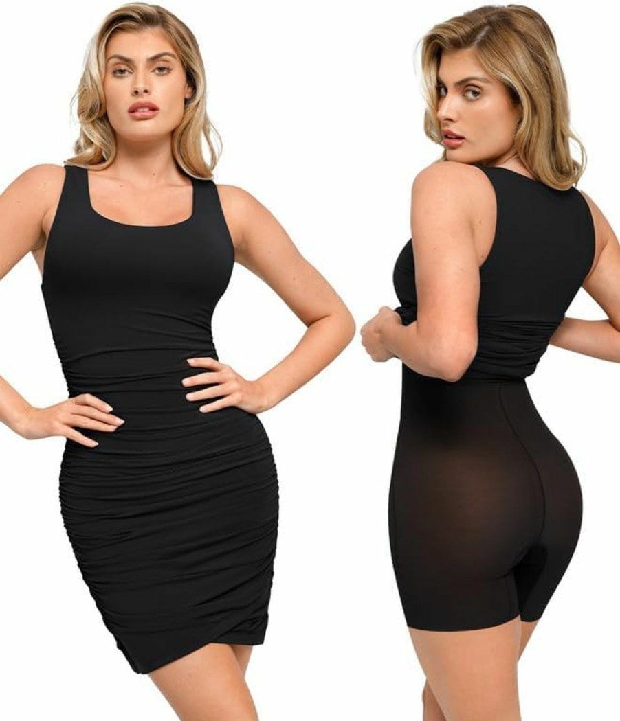 Clearance Popilush Popilush Ruched Dress For Women - Dress With Built In Shapewear Sleeveless Mini Bodycon Dress For Women Cocktail Evening