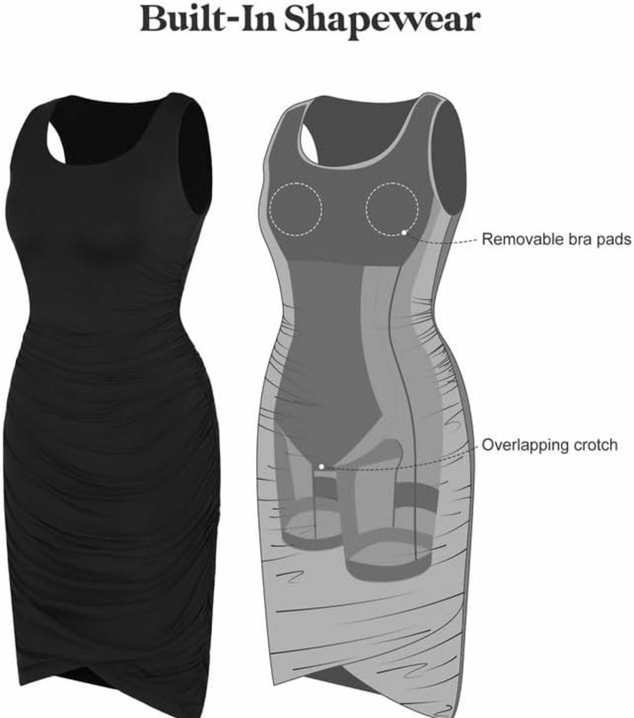 Clearance Popilush Popilush Ruched Dress For Women - Dress With Built In Shapewear Sleeveless Mini Bodycon Dress For Women Cocktail Evening