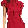 Best Floerns Floerns Women'S Tie Neck Short Sleeve Ruffle Hem Cocktail Party Dress