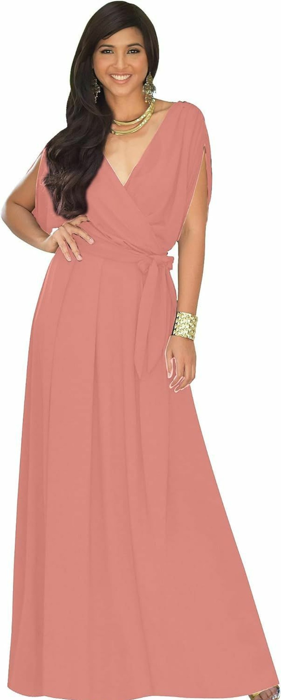 Hot KOH KOH Koh Koh Womens Long Semi-Formal Short Sleeve V-Neck Floor Length Maxi Dress Gown