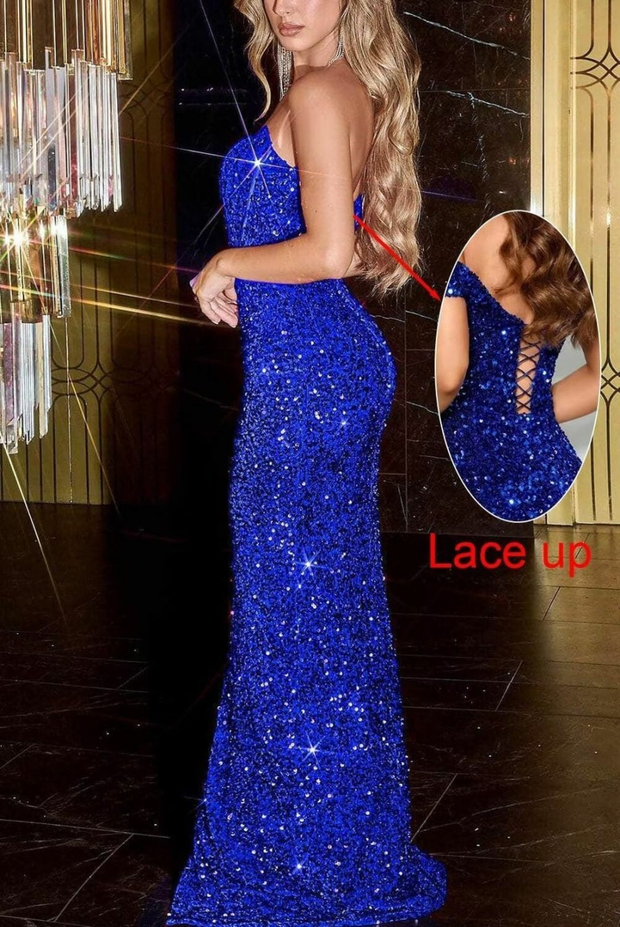 Wholesale Leeskoot Sparkly Sequin Prom Dresses For Women 2024 Long Mermaid Evening Gown Strapless Glitter Formal Ball Gown With Slit