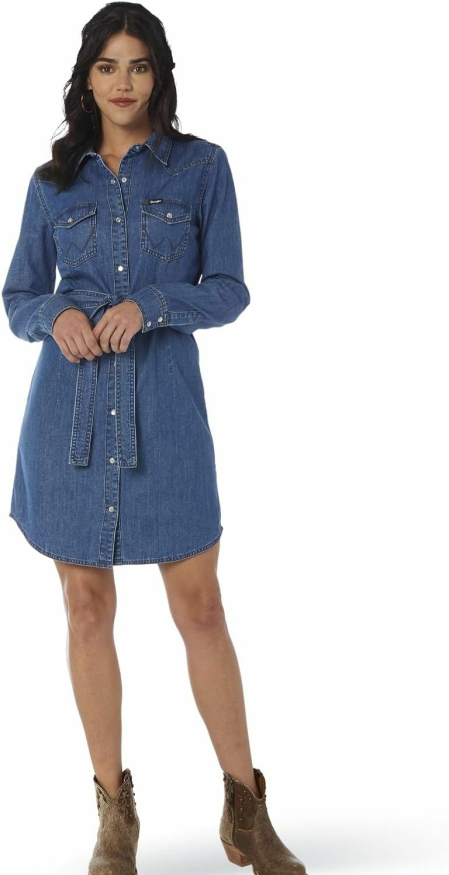 Wholesale Wrangler Wrangler Women'S Retro Long Sleeve Western Denim Snap Dress