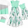 Best PATPAT Patpat Matching Family Outfits Mother And Daughter Matching Floral Print Ruffle Cuffs Dresses And Short-Sleeve T-Shirts Set