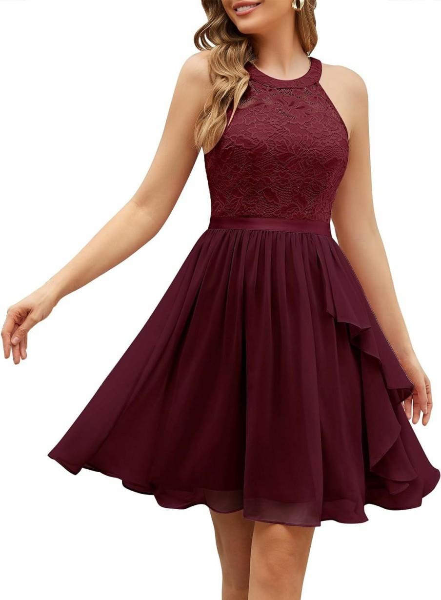 New Wedtrend Wedtrend Women'S Bridesmaid Dresses, Halter Sleeveless Cocktail Dress Ruffle A Line Short Prom Dress For Homecoming