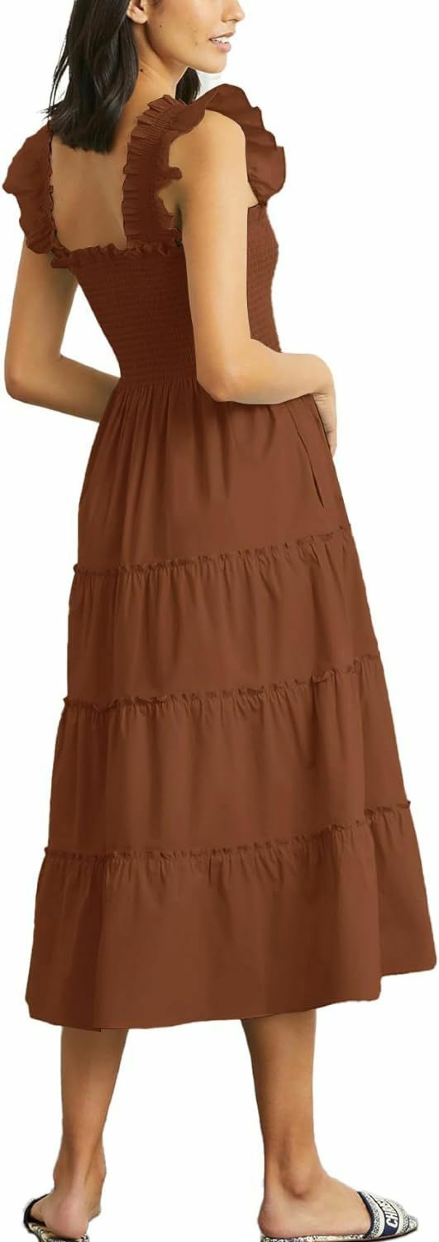 Wholesale Rooscier Rooscier Women'S Square Neck Smocked Ruffle Sleeveless Tiered A Line Sundress Midi Dress