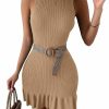 Wholesale SOLY HUX Soly Hux Women'S Sexy Sleeveless Bodycon Dress Ruffle Hem Ribbed Knit Sweater Slim Fit Ruched Stretchy Tank Mini Dresses