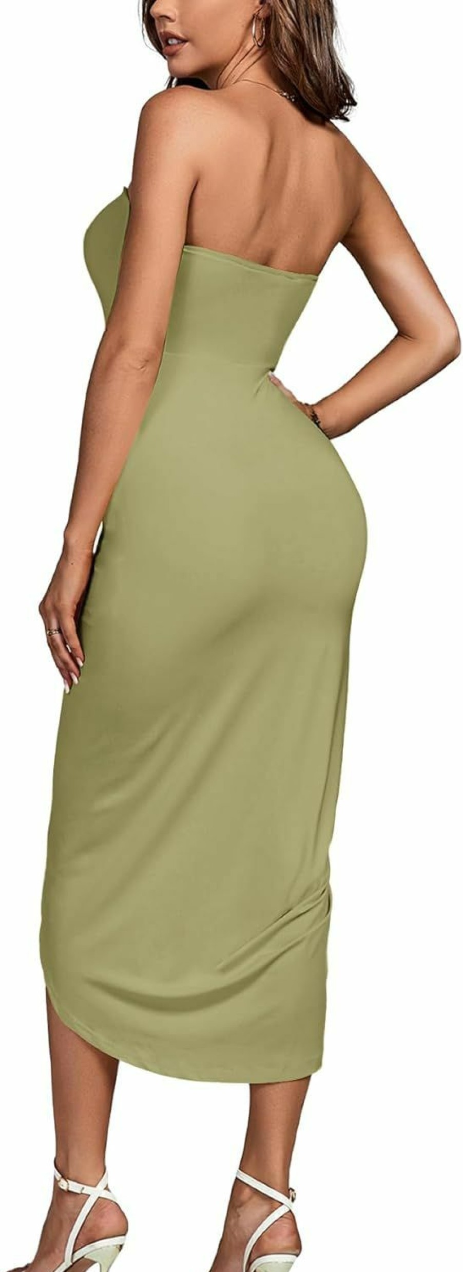 Hot Umenlele Umenlele Women'S Strapless Ruched High Waist Wrap Split Asymmetrical Beach Maxi Long Dress