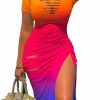 Clearance FECAFO Fecafo Cut Out Hollow Out Ruched Slit Bodycon Dress For Women Sexy Side Slit Drawstring Club Party Short Sleeve Midi Dresses