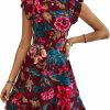 Best Floerns Floerns Women'S V Back Inslace Layered Ruffle Hem Flutter Sleeve Dress