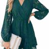 New CUPSHE Cupshe Women Elegant V Neck Lace Peasant Sleeves High Waist A-Lined Wedding Mini Dress