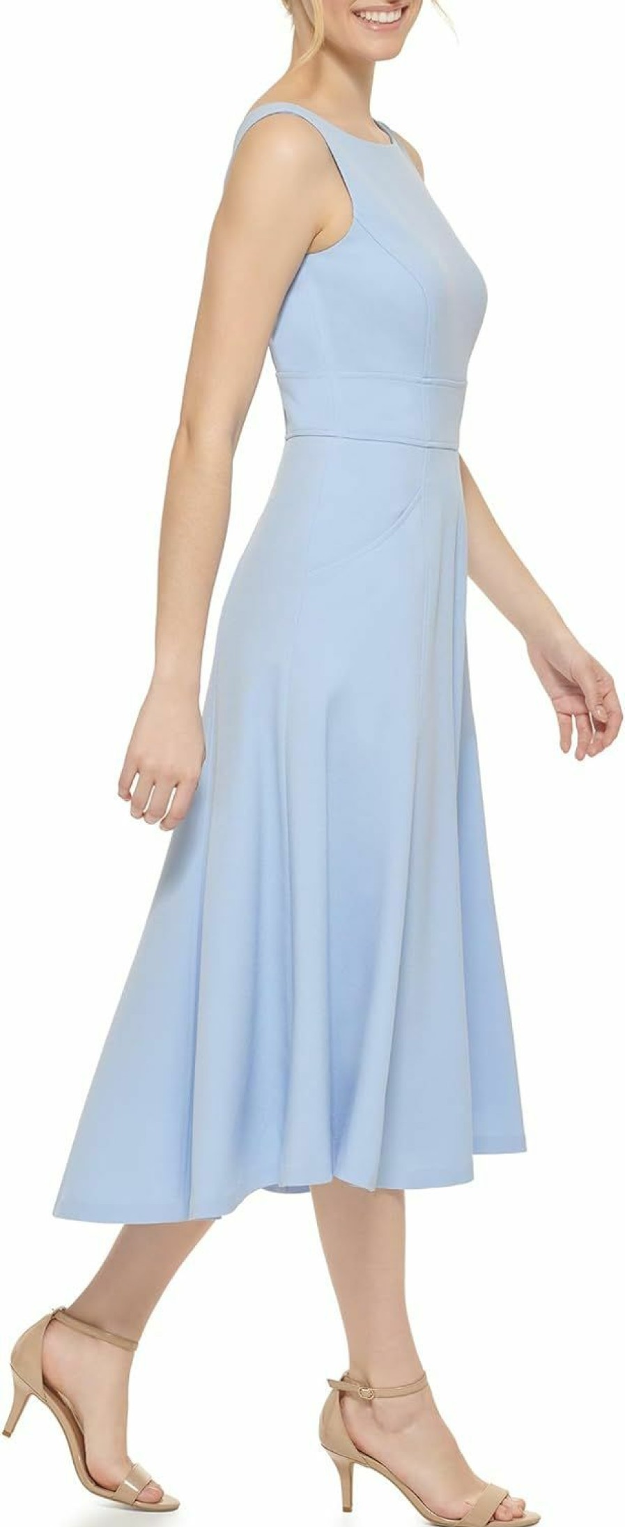 New Eliza J Eliza J Women'S Sleeveless Boat Neck Crepe Stretch Fit & Flare Dress