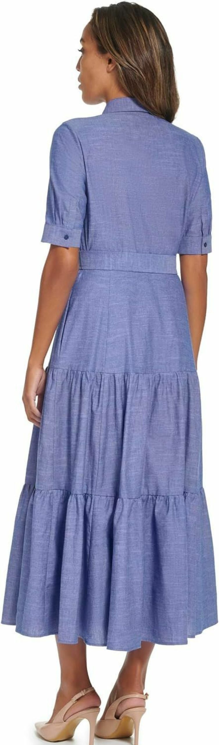 New Calvin Klein Calvin Klein Women'S Cotton Chambray Shirt Dress With Tie Belt