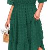 Clearance IN'VOLAND In'Voland Womens Plus Size Swiss Dot Dress Chiffon Short Sleeve High Waist A Line Ruffle Tiered Babydoll Midi Dress