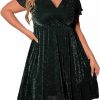 Hot Floerns Floerns Women'S Plus Size Glitter Wrap V Neck Short Sleeve Party A Line Dress