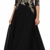 Clearance Betsy & Adam Betsy & Adam Women'S Long 3/4 Sleeve Embroidered Chiffon Gown