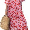 Clearance Dokotoo Dokotoo Women Boho Maxi Dresses 2024 V Neck Long Puff Sleeve Smocked Ruffle Flowy Casual Dress