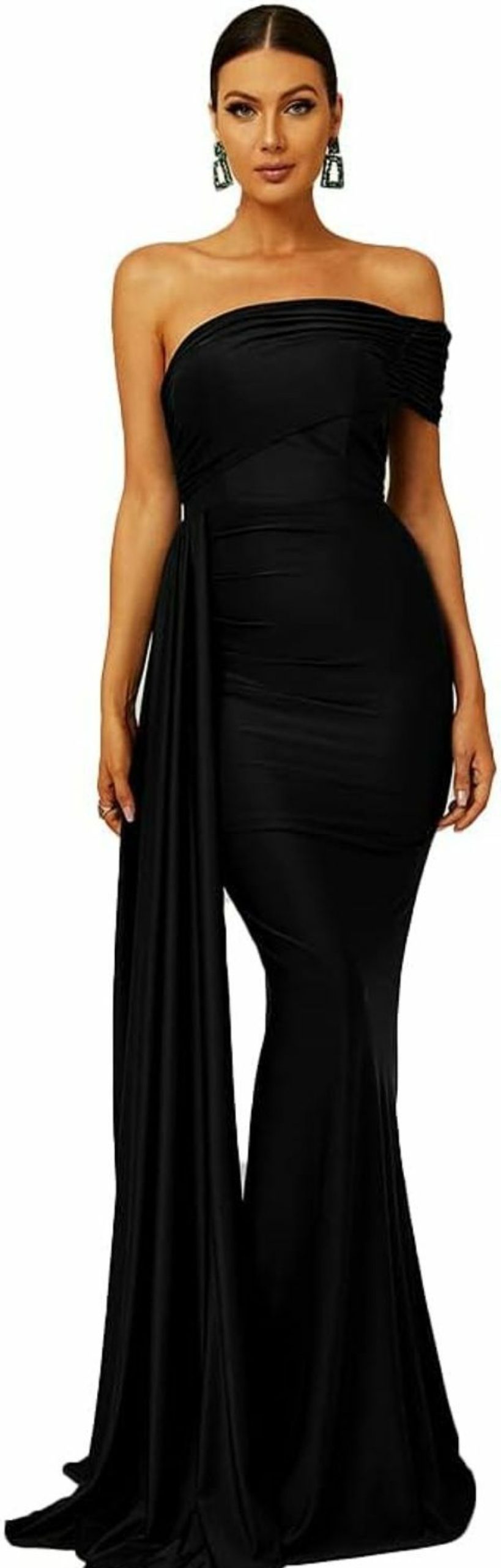 Best Miss ord Miss Ord Women'S Formal One Shoulder Mermaid Floor-Length Dress, Bodycon Ruched Draped Side Evening Gowns