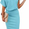 Clearance Ezbelle Ezbelle Women'S 2024 Summer Dress Off The Shoulder Short Sleeve Ribbed Casual Party Bodycon Midi Dresses