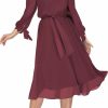 Best Aberyamee Women'S O-Neck Elastic Waist Floral Flared Midi Dresses Bohemian Chiffon Casual Dress With Belt