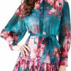 New LAI MENG FIVE CATS Lai Meng Five Cats Women'S Summer Puff Sleeve V-Neck Floral Print Casual Swing Mini Dress