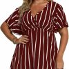 Wholesale Floerns Floerns Women'S Plus Size Striped Print Wrap V Neck Short Sleeve A Line Dress