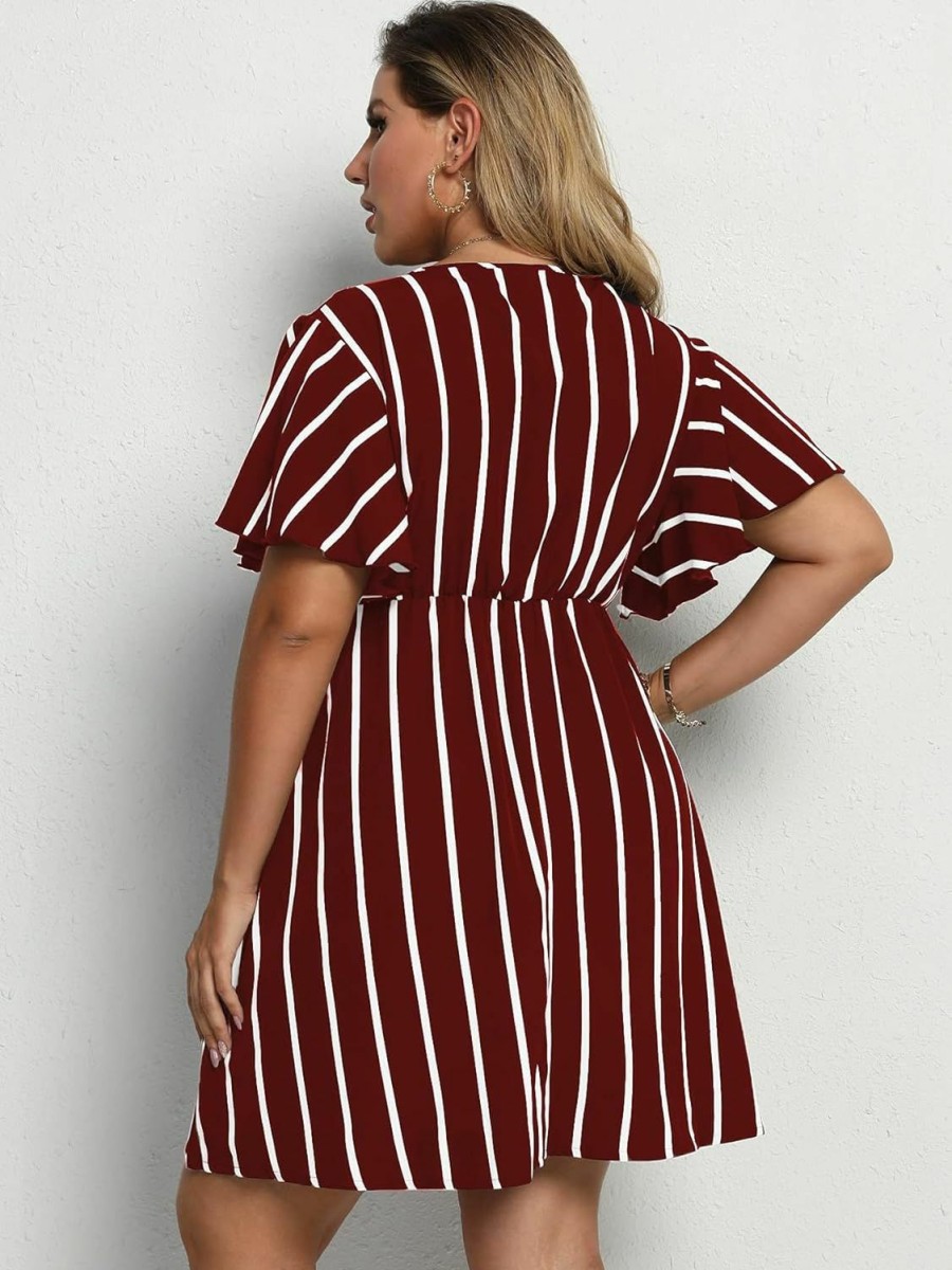 Wholesale Floerns Floerns Women'S Plus Size Striped Print Wrap V Neck Short Sleeve A Line Dress