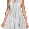 Clearance CUPSHE Cupshe Women'S V Neck Beach Dress Ruffle A Line Geometric Pattern Striped Mini Summer Dresses