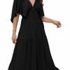 Hot SUNNOW Women'S Summer V-Neck, Tiered Silhouette With Flutter Sleeves Maxi Dress For Casual