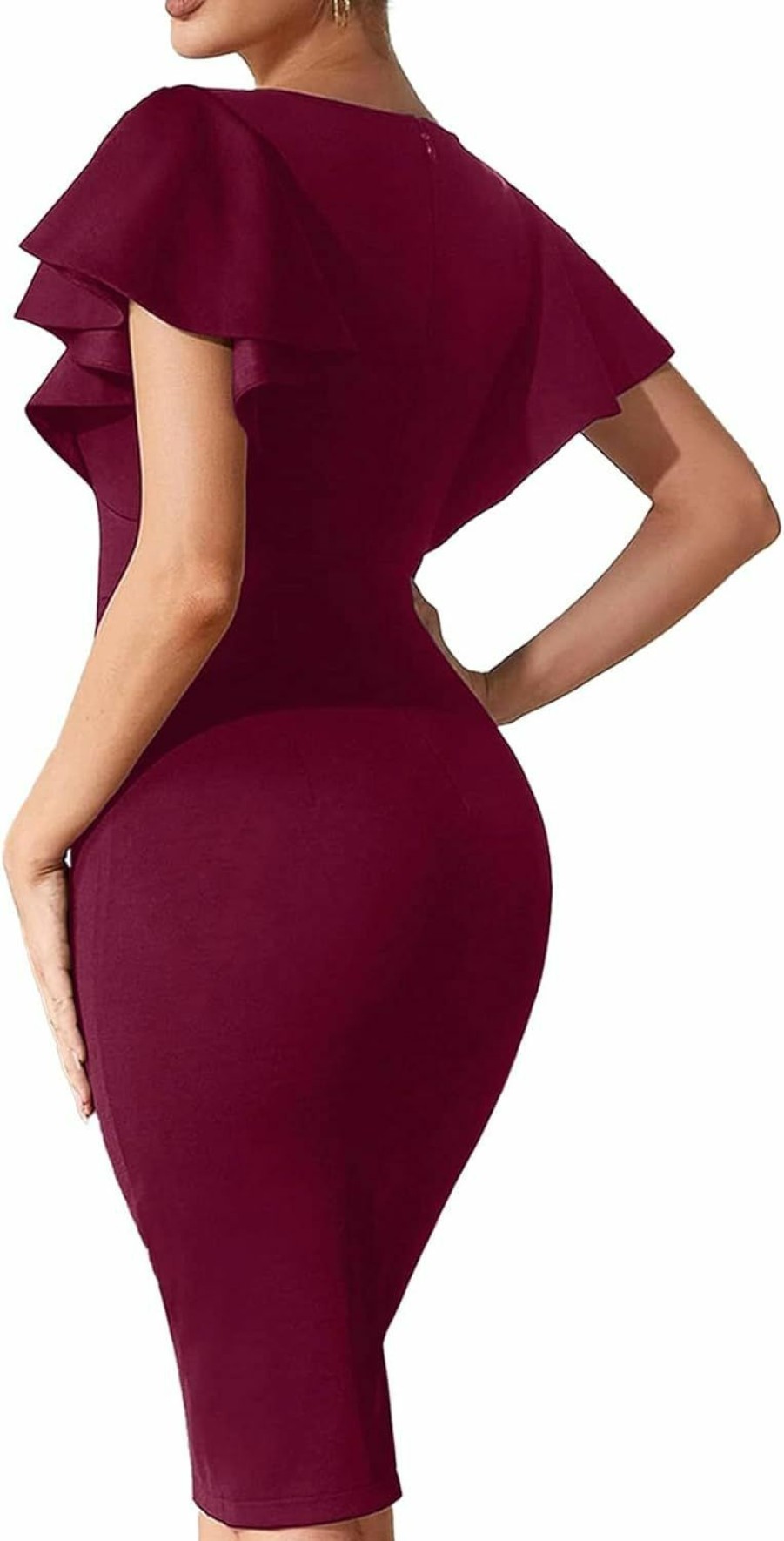 Wholesale Ekaliy Ekaliy Women'S Ruffle Sleeve Vintage Bodycon Peplum Business Formal Work Pencil Dress