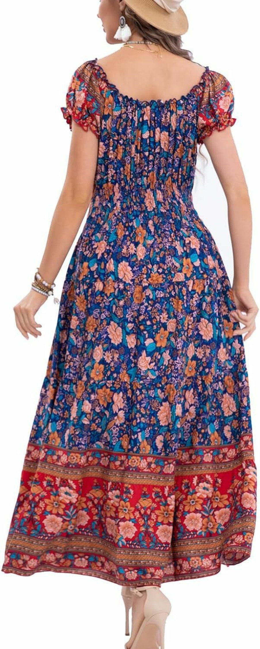 Wholesale OSTOO Ostoo Women'S 2024 Summer Short Sleeves Boho Floral Print Tiered Casual Flowy Long Maxi Dress