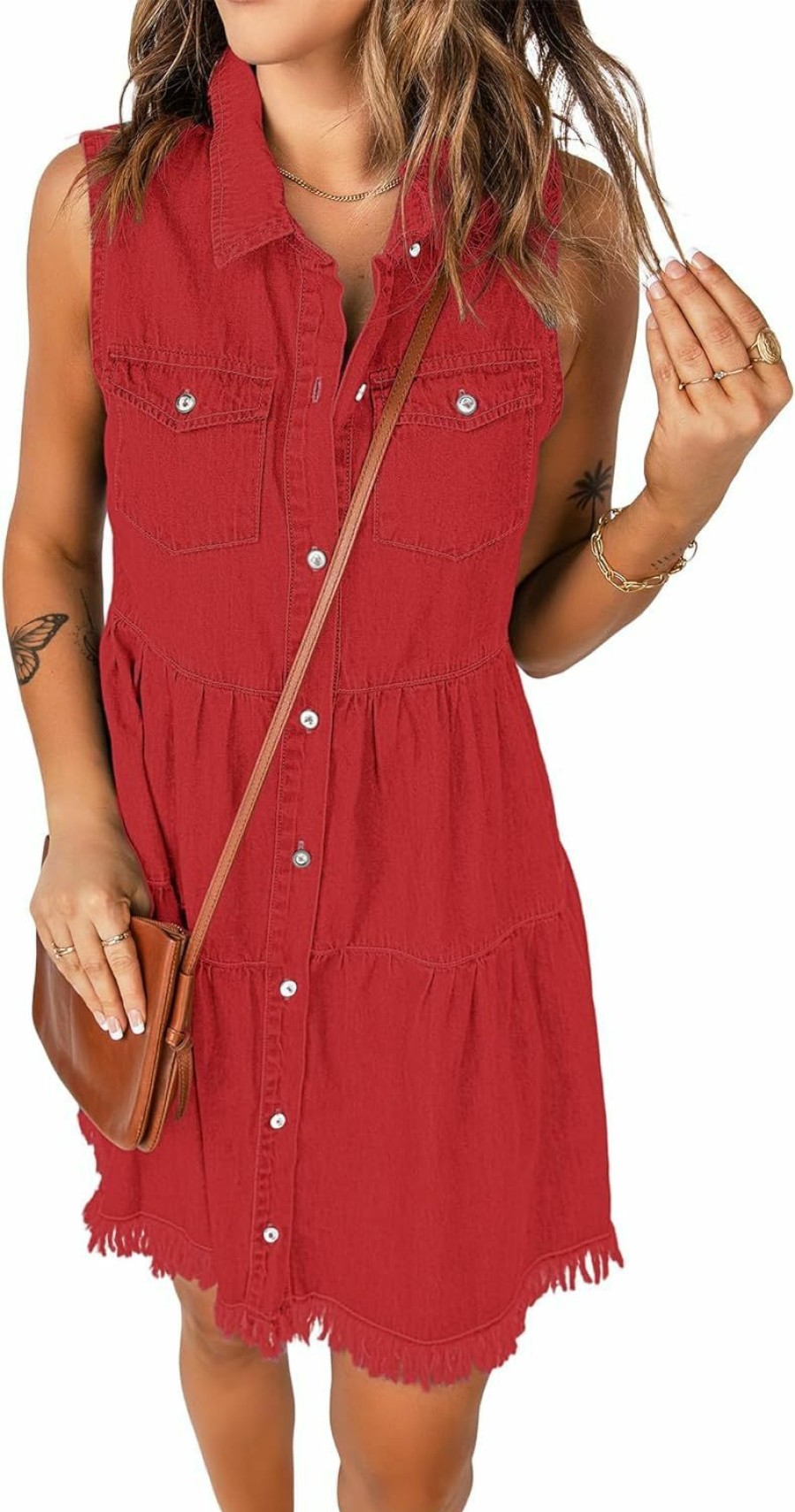 Wholesale luvamia Luvamia Women'S Casual Summer Lapel Sleeveless Button Down Short Denim Jean Dress