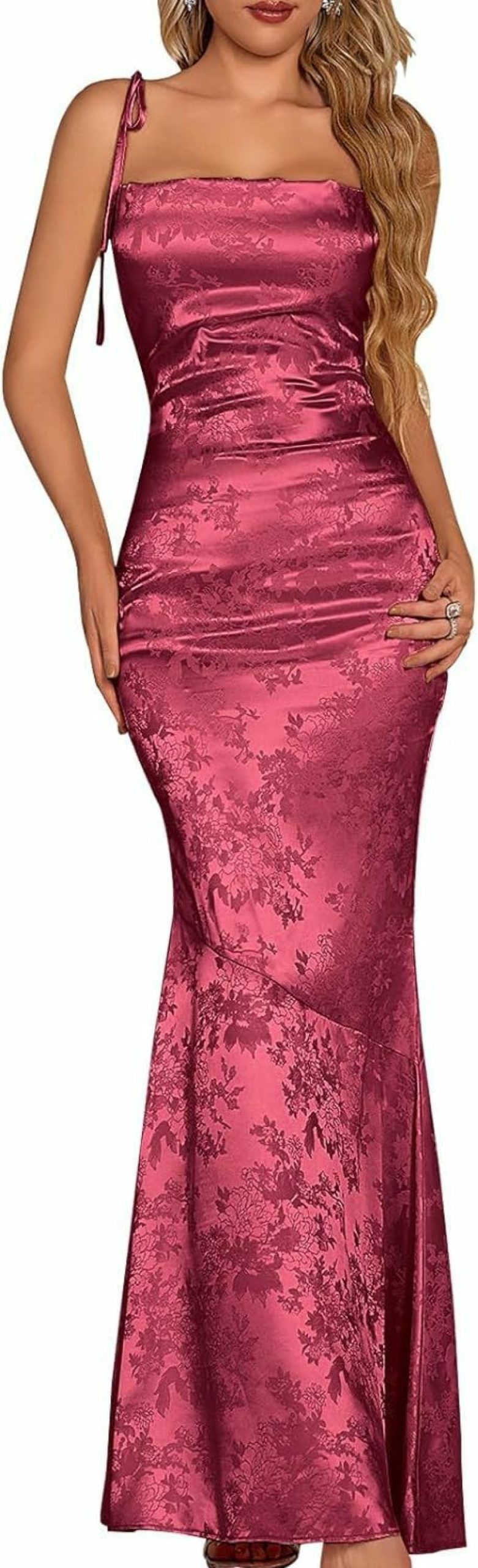 Best GLNEGE Glnege Women'S Satin Bodycon Maxi Dress Elegant Formal Spaghetti Strap Cowl Neck Evening Party Dresses