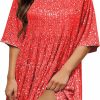 Wholesale HYLLGUD Women Sequin Dress Sparkly Giltter Round Neck Short Sleeve A-Line Loose Swing Tunic Dress Disco Party Concert