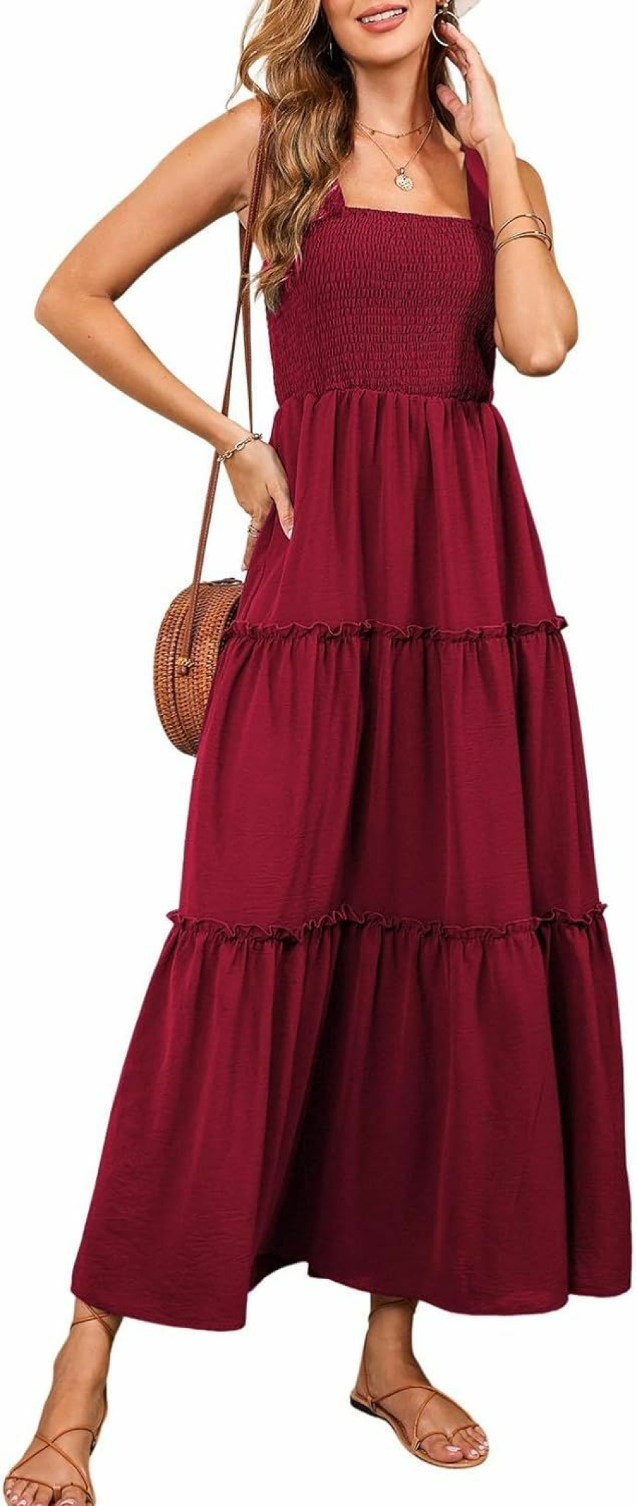 Wholesale Dokotoo Dokotoo Summer Dress Casual Womens Sleeveless Midi Dress With Pockets Pleat Long Tiered Maxi Dress