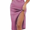 Online LYANER Lyaner Women'S Satin Drape Cowl Neck Sleeveless Strappy Cami Split Slit Party Midi Dress