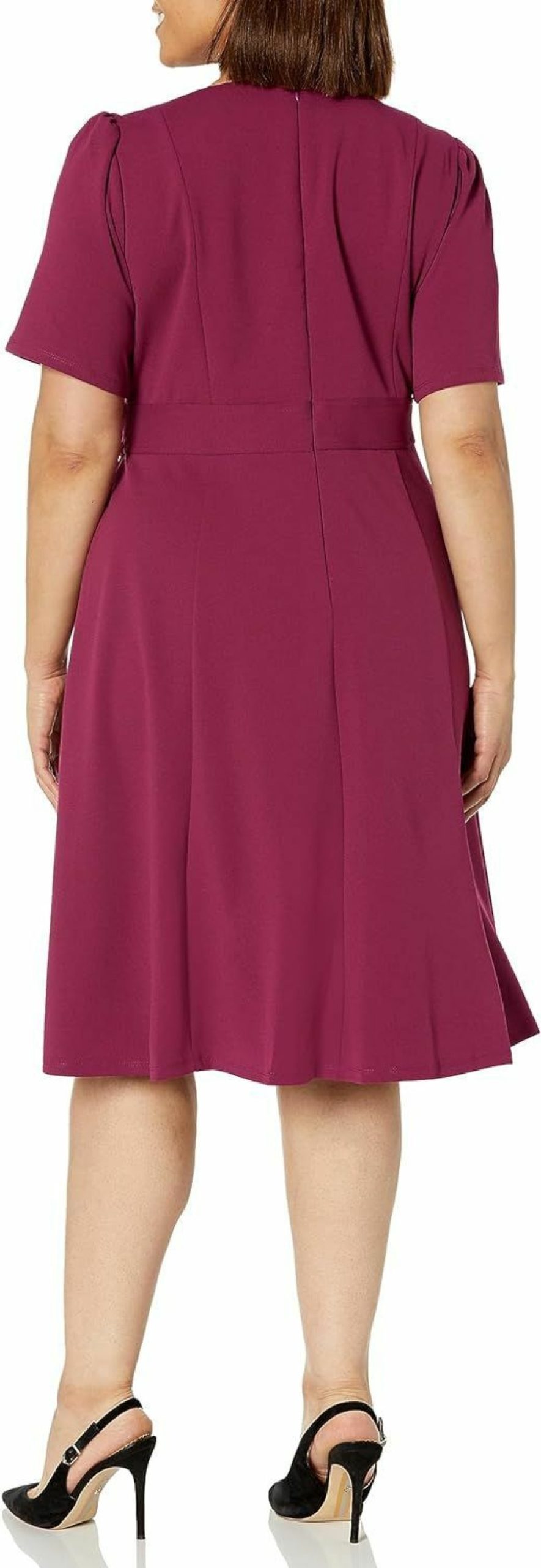 Best London Times London Times Women'S Short Sleeve Crepe Fit And Flare Midi With Waist Button Detail