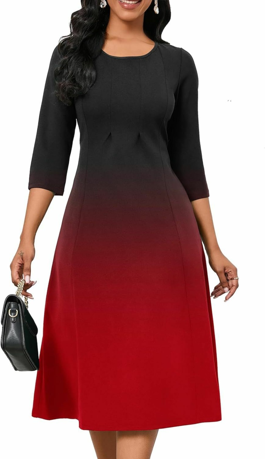 Wholesale FANDEE Fandee Women'S 3/4 Sleeve Midi Dress 2024 - Casual High Waist A-Line With Round Neck