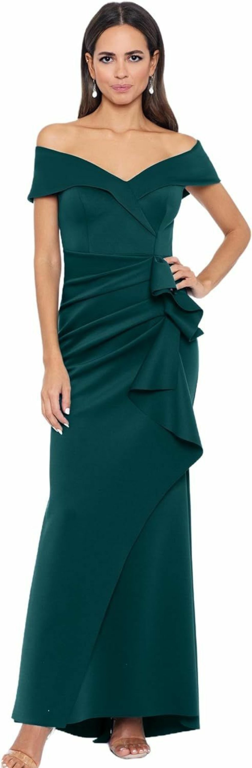 Wholesale Xscape Xscape Women'S Long Off Shoulder Sweetheart Neck Side Ruffle Gown (Reg And Petite)