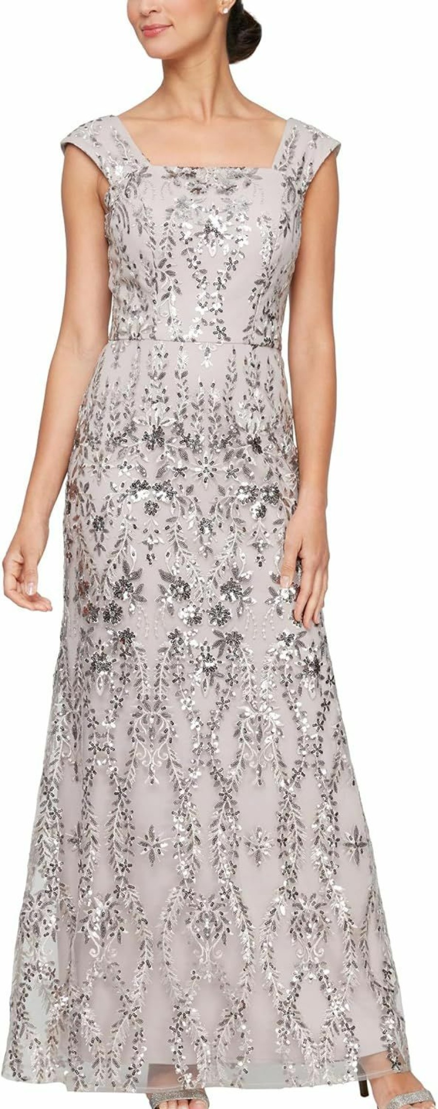 Online Alex Evenings Alex Evenings Women'S Petite Long Sleeveless Embroidered Fit And Flare Dress With Square Neckline