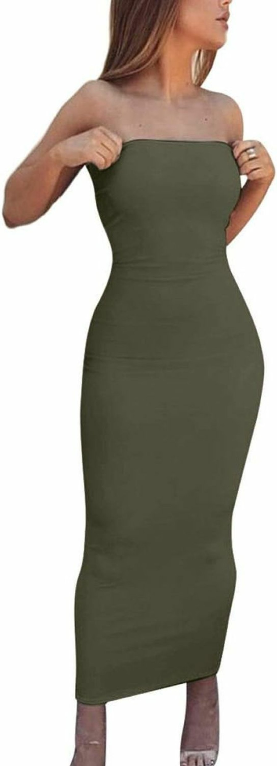 Wholesale BORIFLORS Boriflors Women'S Basic Sleeveless Tube Top Sexy Strapless Bodycon Midi Club Dress