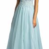 Clearance VIPGIRL Women'S Formal Spaghetti Straps Tulle Maxi Prom Dress, Floral Sequin Bead A-Line Lace-Up Ball Gown