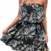 Clearance SOLY HUX Soly Hux Women'S Floral Summer Beach Casual Sun Dresses Tropical Leaf Print Sleeveless Ruffle Hem Tube Mini Dress