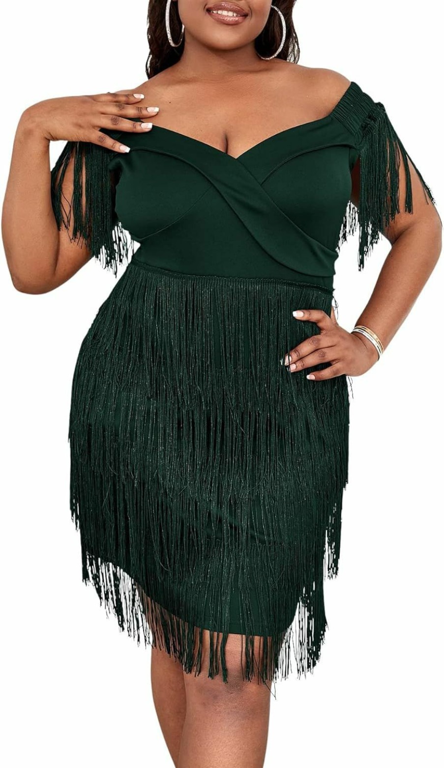 Online WDIRARA Wdirara Women'S Plus Size Off Shoulder Fringe Hem High Rise Bodycon Party Dress