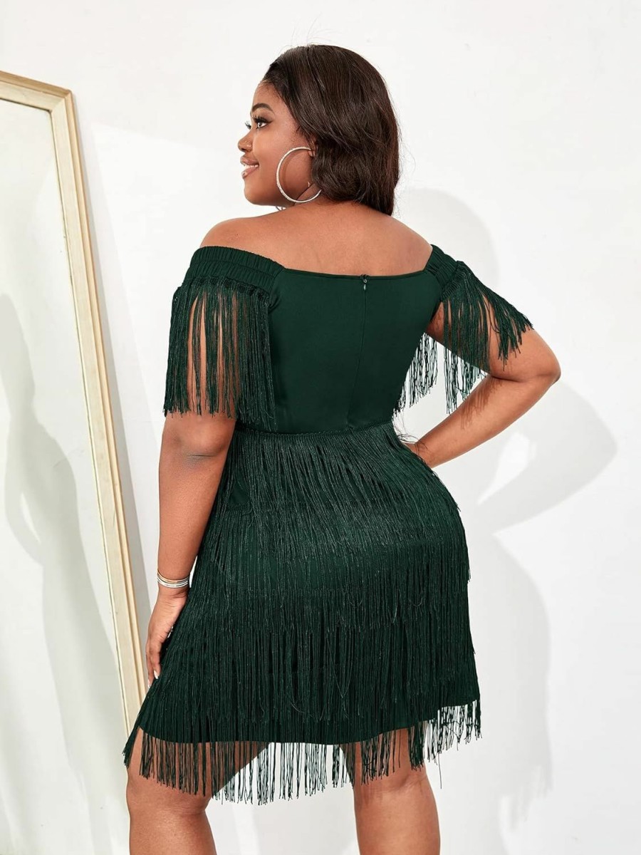 Online WDIRARA Wdirara Women'S Plus Size Off Shoulder Fringe Hem High Rise Bodycon Party Dress